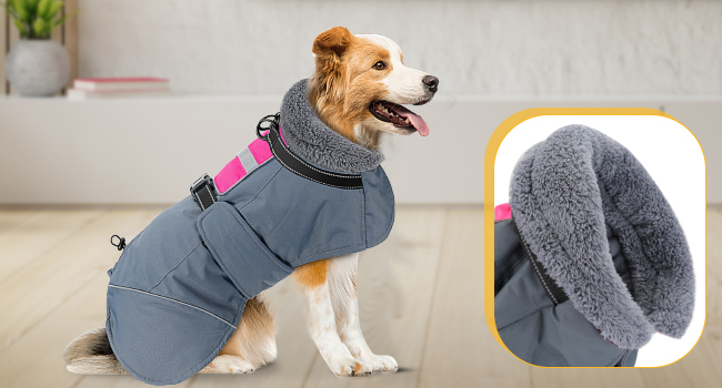 AUTOWT Winter Dog Coat Waterproof Adjustable Fleece Dog Turtleneck Jacket with Collar and Drawstring