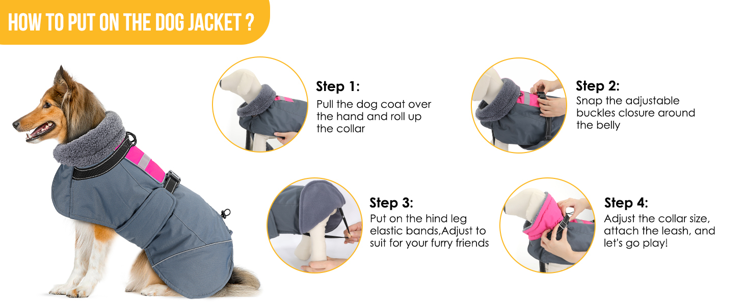 AUTOWT Winter Dog Coat Waterproof Adjustable Fleece Dog Turtleneck Jacket with Collar and Drawstring